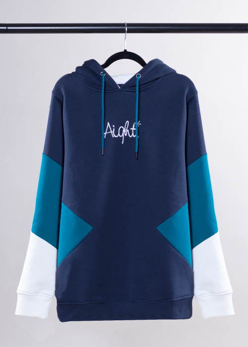 Aight* Hoodie - "Shared" navy / teal / creme white XL
