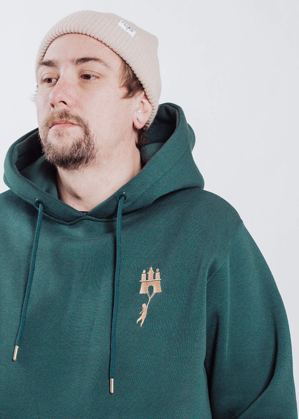 Aight* Hoodie - &quot;Flying&quot; dark green gold