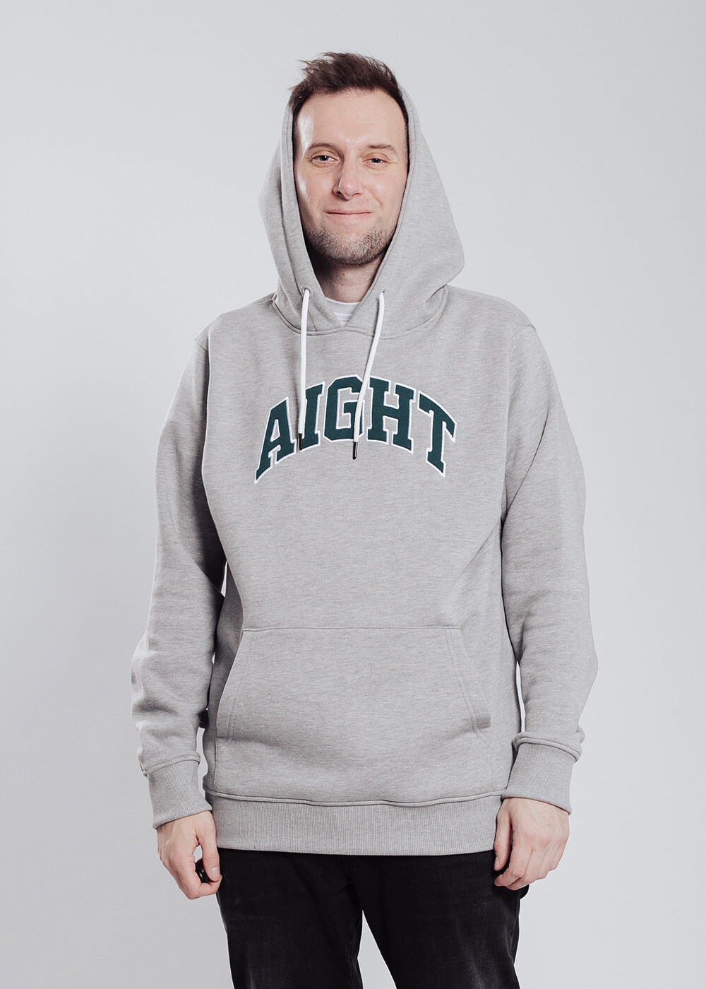 Aight* Hoodie - "College" heather grey green