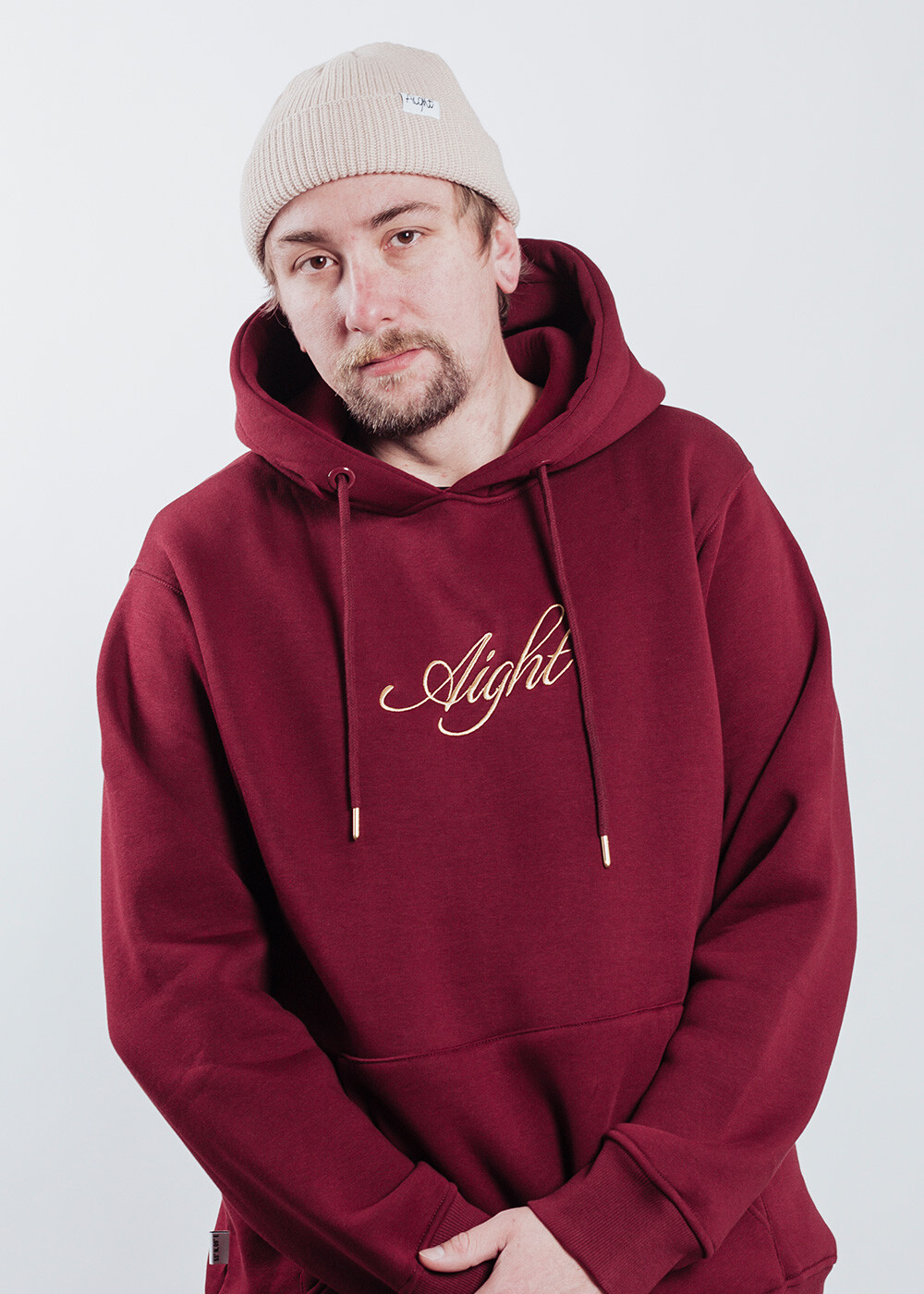 Aight* Hoodie - &quot;Script&quot; maroon gold