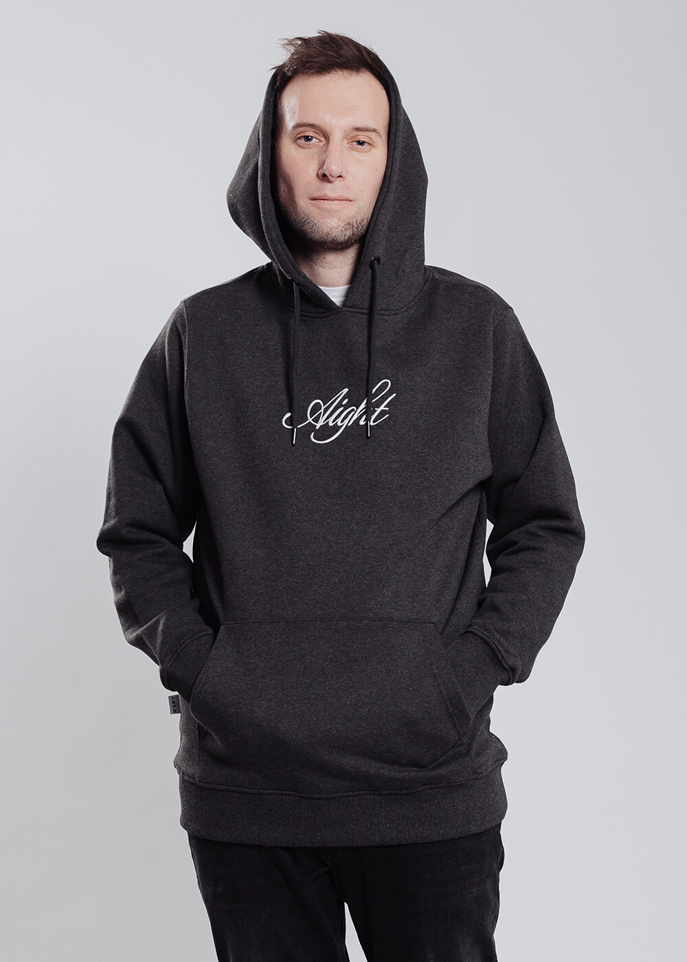 Aight* Hoodie - "Script" anthrazit melange gold