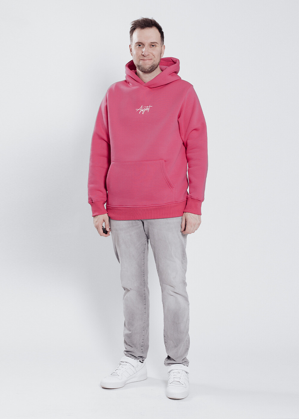 Aight* Hoodie - "Center Tag" fuchsia pink