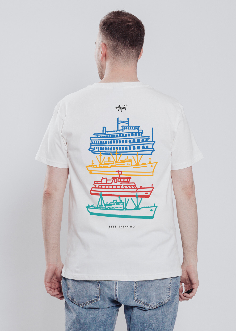 Aight* T-Shirt "Elbe Shipping" Altweiss